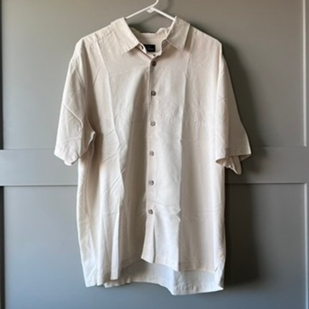 Quiksilver Waterman Mens Beige Palm Tree Short Sleeve Button Down Shirt Large‎